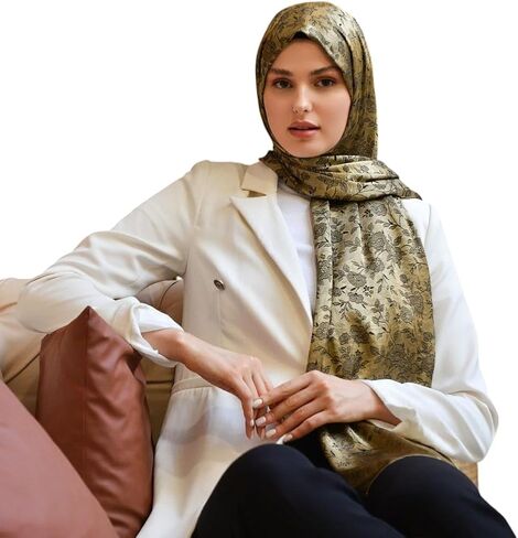 وشاح حجاب للنساء - حجاب طويل وناعم، شال، وشاح للرأس، شال جاكار لامع على شكل زهرة - 29.5 بوصة × 72.8 بوصة in Kuwait
