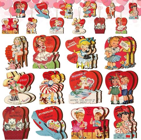 Glenmal 36 Pcs Valentine's Day Tree Ornaments Wooden Red Pink Valentine Decorations Heart Gnomes Love Truck Holiday Wood Valentines Tree Ornaments for Home Indoor Craft Party Decor (Lovely) in Saudi Arabia