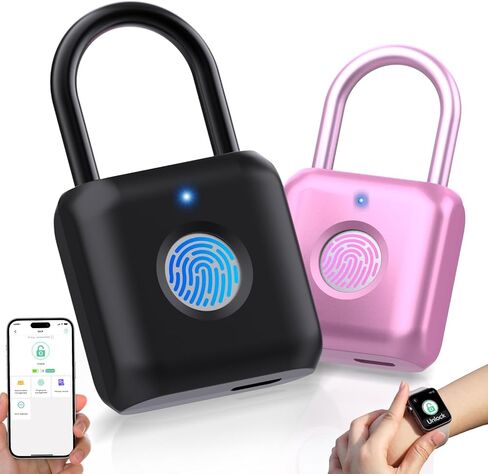 Pothunder Fingerprint Padlock, Smart Padlock, Locker Lock, Combination Lock, Fingerprint Lock with APP Unlock, USB Rechargeable, Suitable for Gym Locker, Door, Locker(Black) in Kuwait