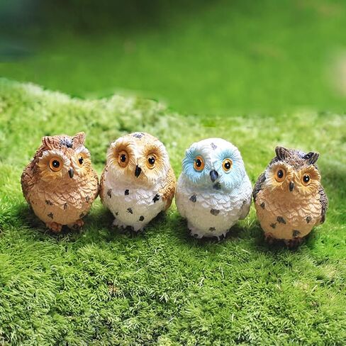 Purple Star Mini Owls 4 Pack Tiny Owls Little Owl Figurines Mini Resin Animals Figures Miniature Owl Fairy Garden Micro Landscape Cake Topper Decorations Gifts White in Kuwait