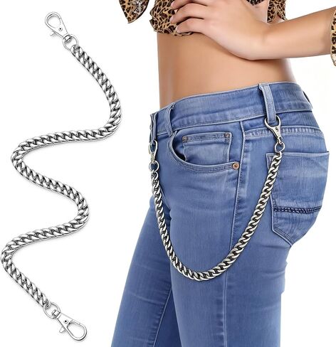 18inch Chain for Jeans Men Pants Heavy Duty Stainless Steel Wallet Chain for Jeans, 47 Cm Punk Biker Chain for Men & Women, Goth Hip Hop Pocket Key Chain with Lobster Clasps in Saudi Arabia