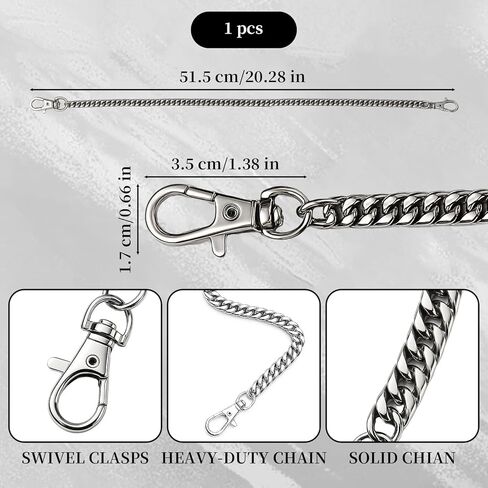 18inch Chain for Jeans Men Pants Heavy Duty Stainless Steel Wallet Chain for Jeans, 47 Cm Punk Biker Chain for Men & Women, Goth Hip Hop Pocket Key Chain with Lobster Clasps in Saudi Arabia