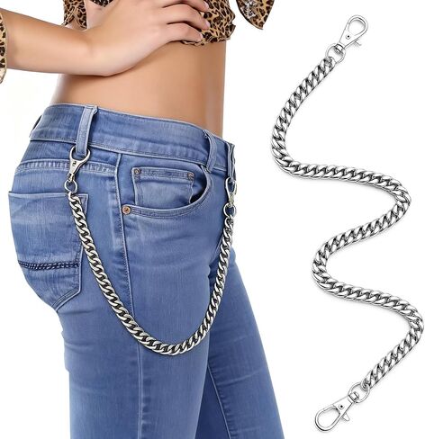 18inch Chain for Jeans Men Pants Heavy Duty Stainless Steel Wallet Chain for Jeans, 47 Cm Punk Biker Chain for Men & Women, Goth Hip Hop Pocket Key Chain with Lobster Clasps in Saudi Arabia