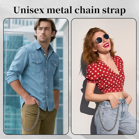 18inch Chain for Jeans Men Pants Heavy Duty Stainless Steel Wallet Chain for Jeans, 47 Cm Punk Biker Chain for Men & Women, Goth Hip Hop Pocket Key Chain with Lobster Clasps in Saudi Arabia