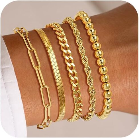 Howoo Gold Bracelets for Women 18K Stretch Beaded Bracelets Stackable Plated Bead Ball Bracelet for Women Trendy Gift in Kuwait
