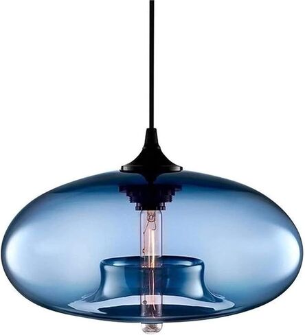 LNPTAL Nordic Modern Blue Glass قلادة الإضاءة، مصباح سقف معلق قابل للتعديل لجزيرة المطبخ، غرفة الطعام، غرفة المعيشة، البار والمقهى - قاعدة E27 in Kuwait