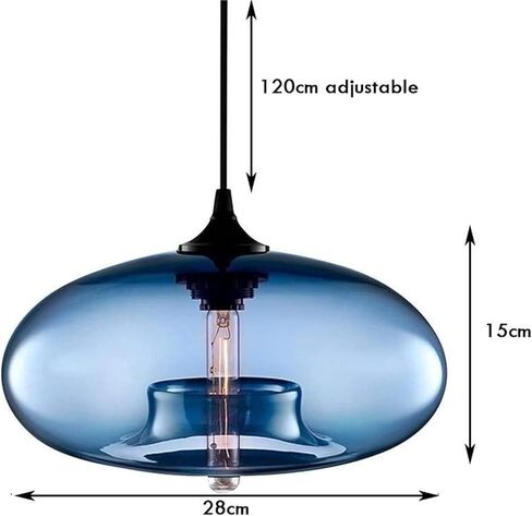 LNPTAL Nordic Modern Blue Glass قلادة الإضاءة، مصباح سقف معلق قابل للتعديل لجزيرة المطبخ، غرفة الطعام، غرفة المعيشة، البار والمقهى - قاعدة E27 in Kuwait