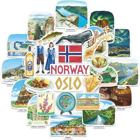 Navy Peony Nordic Norway Travel Stickers (28pcs) - Watercolor, Scandinavia, Norwegian-Themed Vacation Decals for Journals, Scrapbooks, Waterbottles in Saudi Arabia