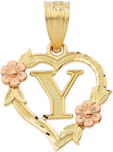 14k Beautiful Two-Tone Initial Heart Pendant for Women in Yellow and Rose Gold - Letter Y in Saudi Arabia