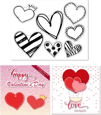 Arbuya Valentines Day Clear Stamps مجموعة لصنع البطاقات أو اليومية ، وأنواع مختلفة من القلوب الطوابع المطاطية السيليكون للمجلات الورقية الحرف الورقية الحرف الطينية in Kuwait