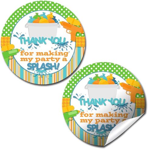 Splash Pad Birthday Party Thank You Sticker Labels for Boys, 40 2" Party Circle Stickers by AmandaCreation, Great for Party Favors, Envelope Seals & Goodie Bags in Saudi Arabia