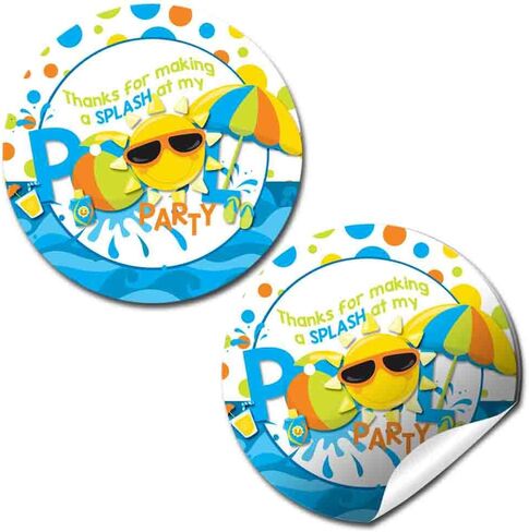 Splash Pad Birthday Party Thank You Sticker Labels for Boys, 40 2" Party Circle Stickers by AmandaCreation, Great for Party Favors, Envelope Seals & Goodie Bags in Saudi Arabia