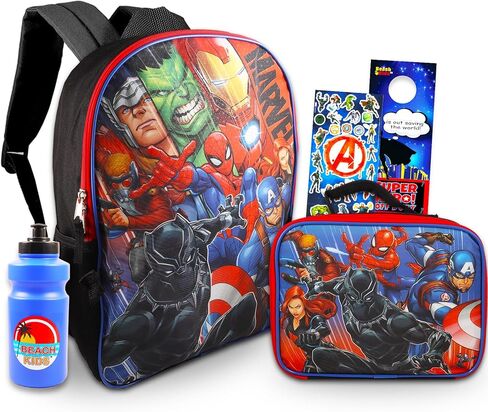 Marvel Avengers Backpack with Lunch Box Set School Supplies Bundle with Backpack, Insulated Lunch Box, Water Bottle, Stickers, More | Avengers School Bag for Boys in Saudi Arabia