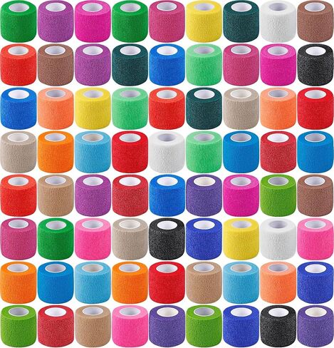 72 Pcs Self Adhesive Bandage Wrap, 2 Inch X 5 Yards Athletic Elastic Cohesive Bandage, Breathable Color Athletic Tape, Self-Adherent Tape, Stretch Sports Wrap for Wrist Ankle Sprains, 24 Color in Saudi Arabia