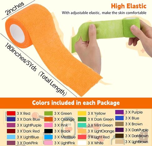 72 Pcs Self Adhesive Bandage Wrap, 2 Inch X 5 Yards Athletic Elastic Cohesive Bandage, Breathable Color Athletic Tape, Self-Adherent Tape, Stretch Sports Wrap for Wrist Ankle Sprains, 24 Color in Saudi Arabia