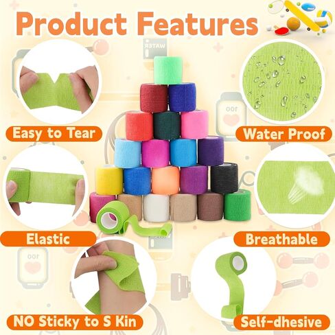 72 Pcs Self Adhesive Bandage Wrap, 2 Inch X 5 Yards Athletic Elastic Cohesive Bandage, Breathable Color Athletic Tape, Self-Adherent Tape, Stretch Sports Wrap for Wrist Ankle Sprains, 24 Color in Saudi Arabia