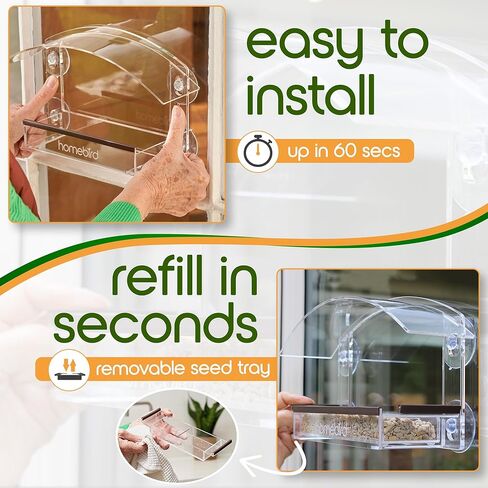 Window Bird Feeder with Strong Suction Cups - (Upgraded 2024 Model) Bird Feeder Window for Cats, Clear Acrylic Bird Feeder for Viewing Bird House Gift in Saudi Arabia