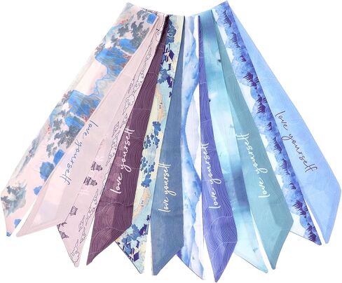 7 Pack Scarf Bags for Women, Narrow Scarf Hair & Neck Scarves Fashion Lightweight Handbag Scarves Skinny Long Bandana in Saudi Arabia
