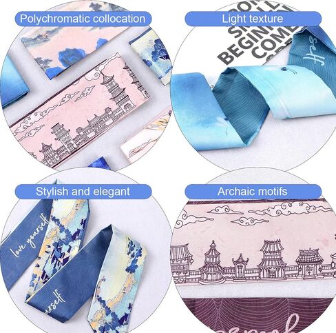 7 Pack Scarf Bags for Women, Narrow Scarf Hair & Neck Scarves Fashion Lightweight Handbag Scarves Skinny Long Bandana in Saudi Arabia