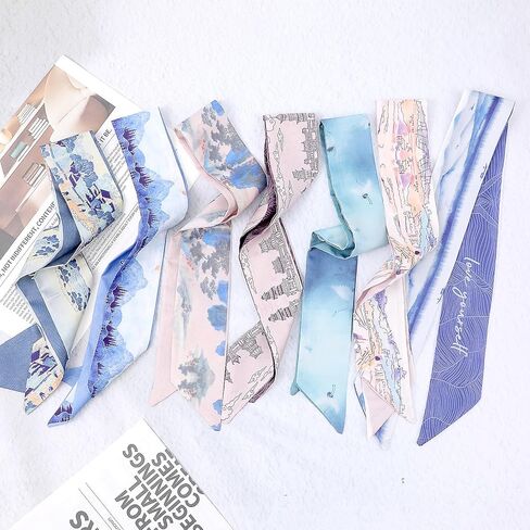 7 Pack Scarf Bags for Women, Narrow Scarf Hair & Neck Scarves Fashion Lightweight Handbag Scarves Skinny Long Bandana in Saudi Arabia