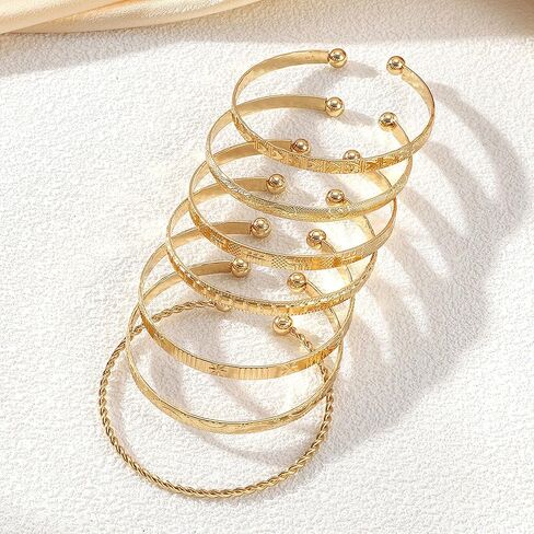 Gold Bangle Bracelets For Women, 14k Plated Multi Layertackable Cuff Braceletet, Trendy Elegance Charms Non Tarnish Minimalist Textured Boho Jewelry Gift in Saudi Arabia