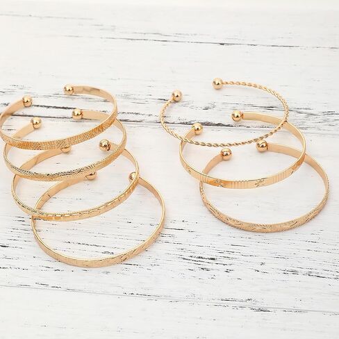 Gold Bangle Bracelets For Women, 14k Plated Multi Layertackable Cuff Braceletet, Trendy Elegance Charms Non Tarnish Minimalist Textured Boho Jewelry Gift in Saudi Arabia