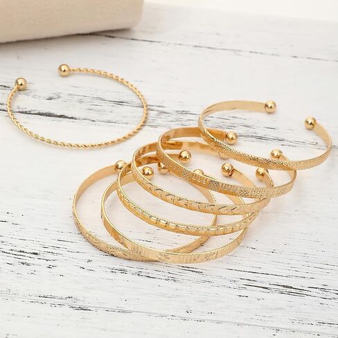 Gold Bangle Bracelets For Women, 14k Plated Multi Layertackable Cuff Braceletet, Trendy Elegance Charms Non Tarnish Minimalist Textured Boho Jewelry Gift in Saudi Arabia