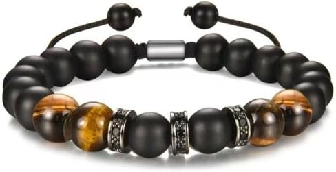 Tiger Eye Bracelet For Men Natural Stone Beads Bracelet Set Stretch Lava Rock Bracelets Adjustable Black Crystal Beaded Bracelet for Men Women Gifts in Saudi Arabia