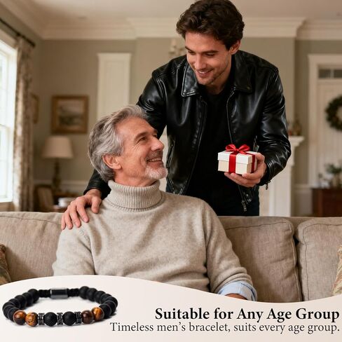 Tiger Eye Bracelet For Men Natural Stone Beads Bracelet Set Stretch Lava Rock Bracelets Adjustable Black Crystal Beaded Bracelet for Men Women Gifts in Saudi Arabia