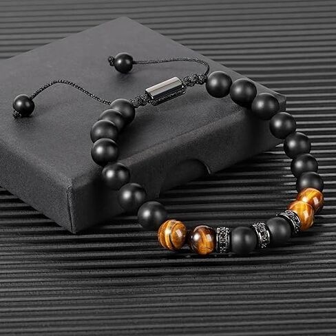 Tiger Eye Bracelet For Men Natural Stone Beads Bracelet Set Stretch Lava Rock Bracelets Adjustable Black Crystal Beaded Bracelet for Men Women Gifts in Saudi Arabia