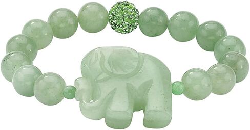 PalmBeach Genuine Green Agate and Simulated Emerald Elephant Stretch Bracelet (10mm), 8 inch Length in Saudi Arabia