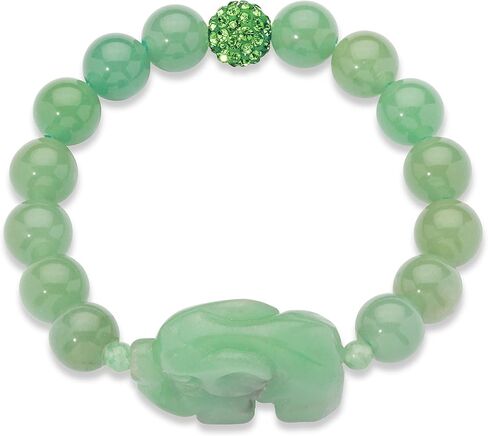 PalmBeach Genuine Green Agate and Simulated Emerald Elephant Stretch Bracelet (10mm), 8 inch Length in Saudi Arabia