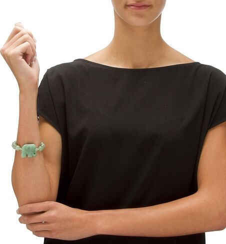 PalmBeach Genuine Green Agate and Simulated Emerald Elephant Stretch Bracelet (10mm), 8 inch Length in Saudi Arabia
