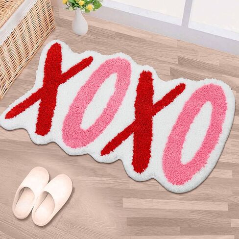 Boao Valentine's Day Rug XOXO Love Bathroom Rug 17 x 29 Inch Non-Slip Floor Mat for Bathroom Kitchen Soft Absorbent Bath Mat Indoor Floor Carpet Bath Room Decor Valentine Gift in Saudi Arabia