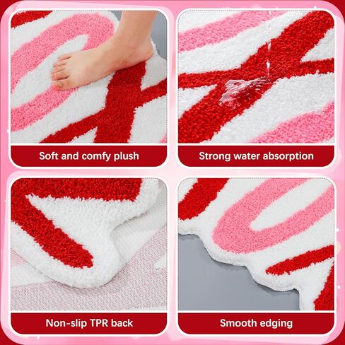 Boao Valentine's Day Rug XOXO Love Bathroom Rug 17 x 29 Inch Non-Slip Floor Mat for Bathroom Kitchen Soft Absorbent Bath Mat Indoor Floor Carpet Bath Room Decor Valentine Gift in Saudi Arabia