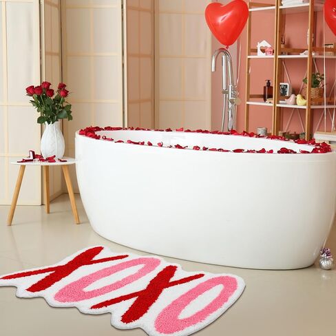 Boao Valentine's Day Rug XOXO Love Bathroom Rug 17 x 29 Inch Non-Slip Floor Mat for Bathroom Kitchen Soft Absorbent Bath Mat Indoor Floor Carpet Bath Room Decor Valentine Gift in Saudi Arabia