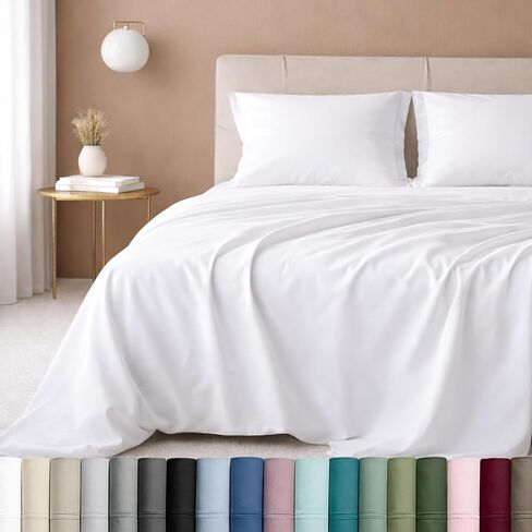 California Design Den Queen Sheet Set - Luxury 600 Thread Count Sateen, 100% Cotton Deep Pocket Queen Sheets with All Around Elastic, Hotel Quality Bedding Set - White in Kuwait