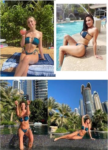 ZAFUL النساء 2 قطعة بيكيني بدون حمالات المايوه كشكش مضلع الذاتي التعادل العصابة مجموعة البكيني عالية قطع سلسلة لباس سباحة in Kuwait