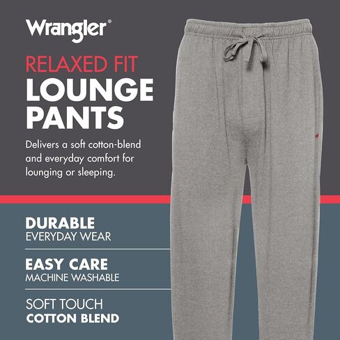WRANGLER Mens Lounge Pants - Relaxed Fit Cotton PJ Sleepwear, Mens Pajama Pants in Saudi Arabia