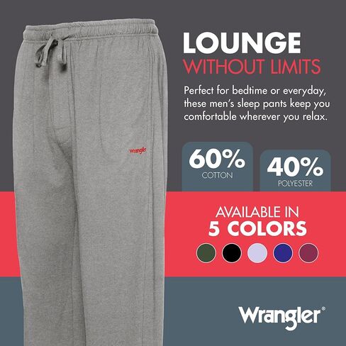 WRANGLER Mens Lounge Pants - Relaxed Fit Cotton PJ Sleepwear, Mens Pajama Pants in Saudi Arabia