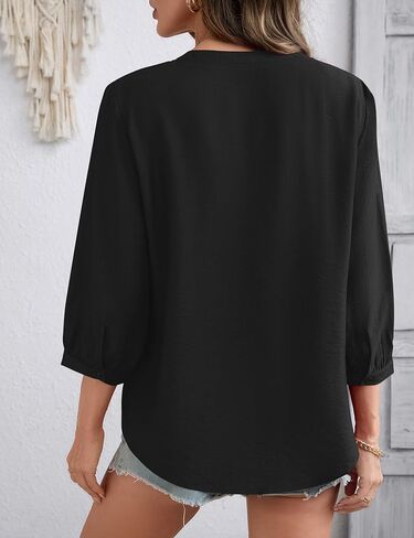 Bohemian Trendy Tops for Women 2026 Western Blouses Ladies Summer 3/4 Sleeve V Neck Shirts Plus Size Tunic Top Black in Saudi Arabia
