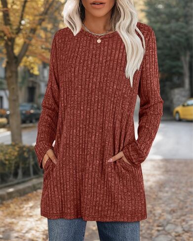 Women Long Sweaters with Pockets Fall Outfits 2025 Fashion Winter Clothing Tunic Tops Loose Fit in Saudi Arabia