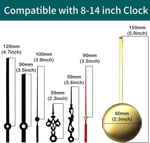 12888 Westminster Melody Chime Box Clock Mechanism with Pendulum and 2 Sets of Hands, Design Your Creative Wall Clock, Suitable for 8-14 inch Grandfather Clock Parts Replacement (23.5mm) in Saudi Arabia