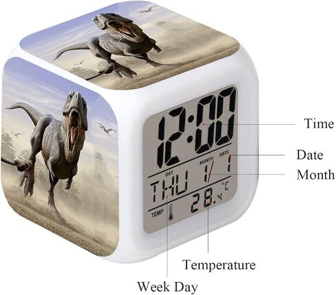 MINZEN LED Alarm Clock Tyrannosaurus Rex Dinosaur Desk Table Glowing Electronic Colorful Digital Clock for Girl Boy Kids Children Bedroom Toy Birthday Present Gift in Saudi Arabia