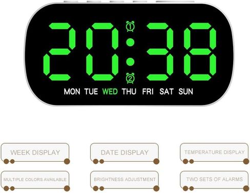 12/24H DST Temperature Date Multi-Functional Calendar Electronic Wall Clock Digital LED Clocks Display Table Clock Wall-Mounted(Green) in Saudi Arabia