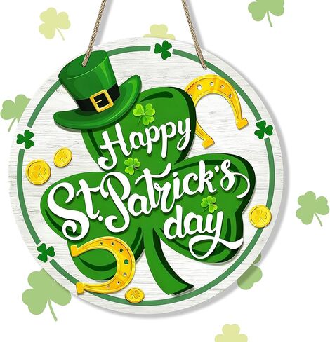 St. Patrick's Day Decoration, Wooden Shamrock Door Wreath for Front Door Sign, Wall Signs Shamrock Clover Spring Decoration, Irish Sign Welcome Hanging for St. Patrick's Day Home Decor Party in Kuwait