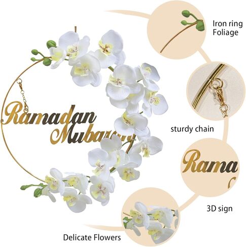 إكليل رمضان مبارك، إكليل رمضان ديكورات للباب الأمامي للمنزل، طوق معدني دائري زهور معلق على شكل إكليل لنافذة الحائط في الداخل والخارج ديكور المزرعة in Kuwait