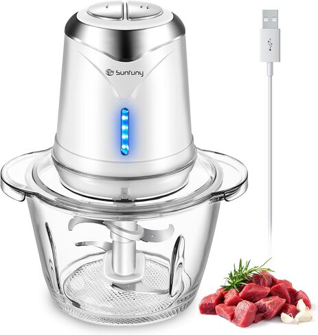 معالج الطعام 6000mAh مروحية خضار مستهدفة مع 5 كوب من وعاء زجاجي ، مروحيات اللحوم الثوم الكهربائية BPA معالجات طعام الأطفال الخلاط خلاط المطبخ الصغير ، هدية للعصين (وردي) in Kuwait