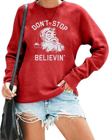 KIMSOONG بلوزات عيد الميلاد للنساء مرح ومشرق سانتا طباعة عيد الميلاد البلوز Crewneck البلوز القمصان in Saudi Arabia