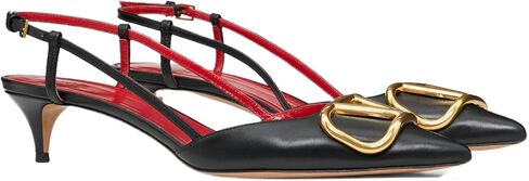 حذاء بكعب قطط من Slingback للنساء مصنوع من الجلد اللامع بمقدمة مدببة وصنادل بكعب منخفض سهل الارتداء للحفلات الراقصة وحفلات الزفاف والحفلات in Saudi Arabia